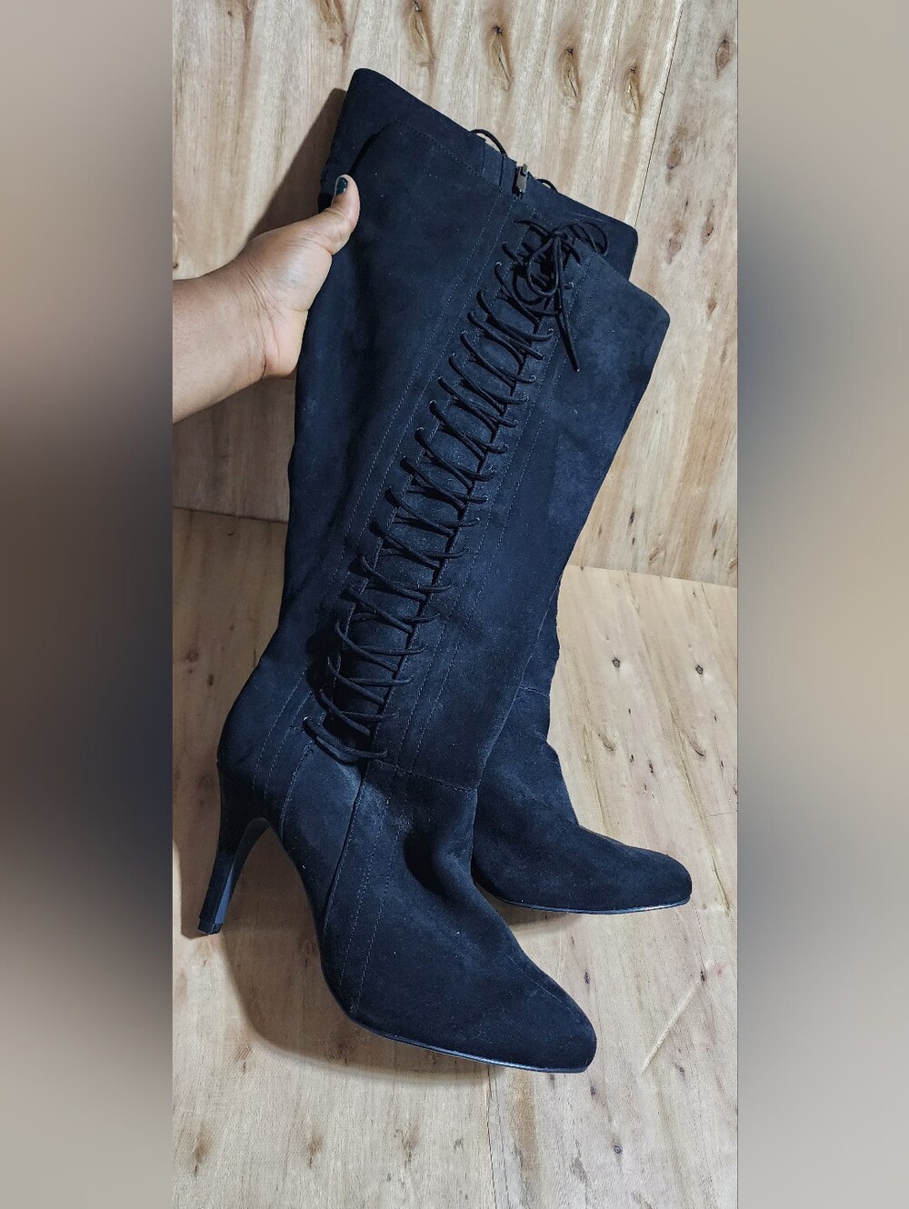torrid Black Suede Lace-Up Over-the-Knee Stiletto Boots